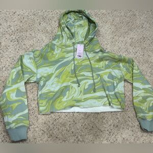 Wild Fable Green Patterned Cropped Hoodie Size S NWT